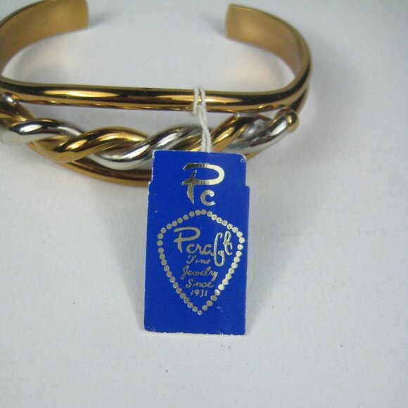 Pcraft Jewelry Gold Tone Silver Tone Twisted Cuff Bracelet Tag Two Tone - Picture 2 of 7